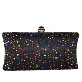 Boutique De FGG Multi-Black Crystal Clutch Purse for Women Formal Party Evening Handbags Prom Rhinestone Bags, Multi-black, Small