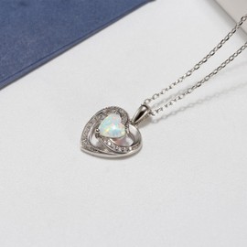 Heart Necklace for Women by Ginger Lyne | Sterling Silver Created Fire Opal with Clear Cubic Zirconia Pendant for Her | 18" Cable Chain Included | Gifts of Love for Wife or Girlfriend