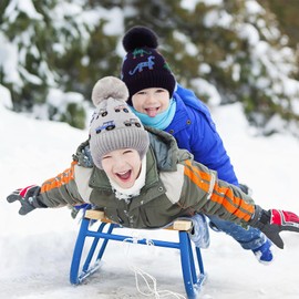 KDVOG Kids Winter Hat Cute Beanie Hat Earflaps Warm Fleece Lined Cartoons Car Knit Cap with Pom Pom for Boys Girls 2-4 Years(Gray,Car)