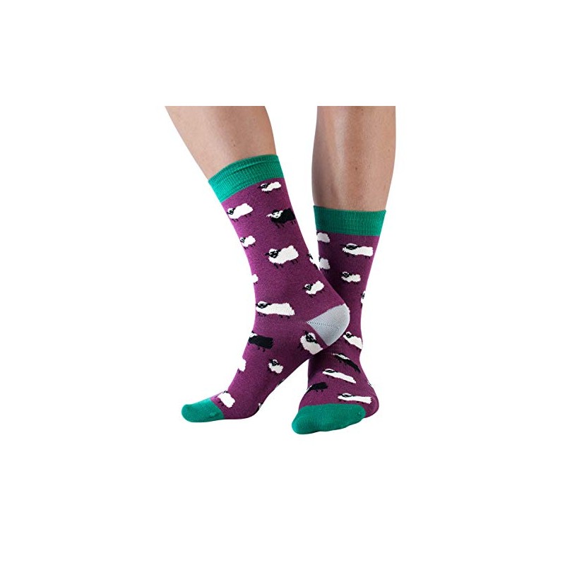 Women Bamboo Crew Socks Sheep Med 4-7 Purple