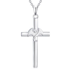 Cross Necklace for Men, Silver Dragon Necklace 18+2 Inch, Christian Protect Jewelry Gifts