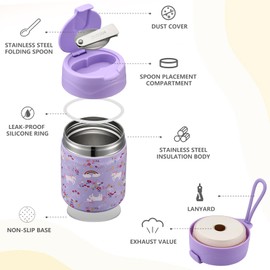 Pawtong 17oz Soup Thermo for Hot Food Kids Insulated Vacuum Food Jar with Stainless Steel Spoon Wide Mouth Thermo Leakproof Lunch Food Container Kids Hot Lunch Box (Purple-Horse)