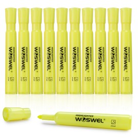 WOSWEL Highlighters Bulk, 10 Pack Tank Style Highlighters Set, Fluorescent Yellow, Chisel Tip Highlighter Markers Bulk for Kid and Adult Coloring, Highlighting as School Supplies