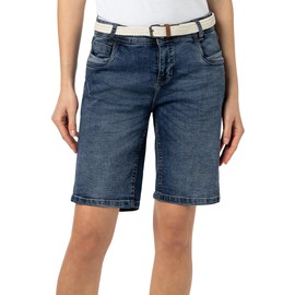 Sublevel Damen Jeansbermuda mit Gürtel, Aufschlag, 5-Pocket Dark-Blue M