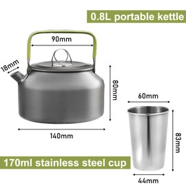 Camping Kettle 0.8 L, Kettle 0.8 L Stainless Steel, Portable Tea Kettle, Ultralight Aluminium Tea Kettle, Camping Accessories, Large Coffee Pot Kettle for Outdoor Picnic Hiking