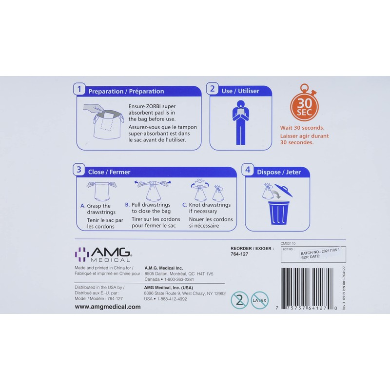 Zorbi Biodegradable Vomit Bags with Super Absorbent Pads, White, 20