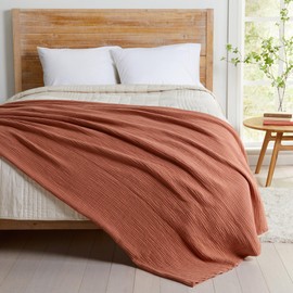 100% Cotton Muslin Twin Size Blanket | Soft, Breathable, and Lightweight Bed Blanket for All-Season | Perfect for Layering | Maria Collection (Twin, Rust)