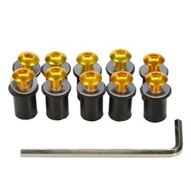 LOYELEY 10pcs M5 5mm Bolts Wellnut Windshield Screws Windscreen Cowl Screen Screen Bolts with Washer Allen Wrench for Kayak Motorcycle Motorcycle Motorbike (Gold)