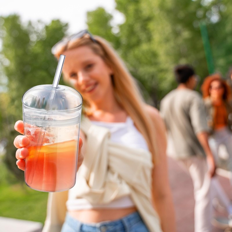Tiangrid 4 Set Iced Coffee Cups with Lids and Straws