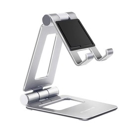 Glazata Aluminum Smartphone/Tablet Stand, Foldable, 270° Freely Adjustable, Desktop Stand, Smartphone/Tablet, Silver