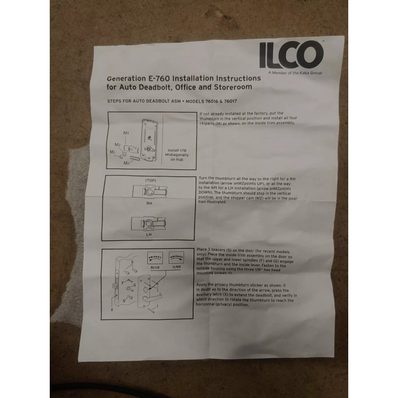 Kaba Ilco Generation E-760. HW 761 ASM/ADB/OFF KIT W/ARROW 2