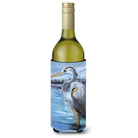 Caroline's Treasures JMK1148LITERK Blue Heron Gazing Wine Bottle Hugger Bottle Cooler Sleeve Hugger Machine Washable Collapsible Insulator Beverage Insulated Holder