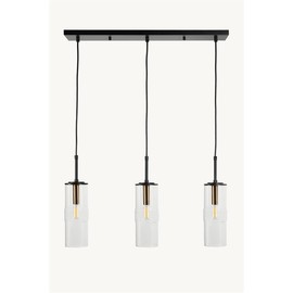 Kenroy Home Caulford Collection Ribbed Glass 3-Light Black Metal Island Pendant for Kitchen or Dining Room