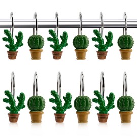 AOLDHYY hower Curtain Hooks Cactus Bathroom Decor Shower Curtain Rings Resin Cactus Summer Bathroom Decoration