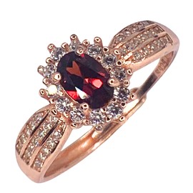 Natural Garnet Ring, Razzberry Custom Gemstone Designs, 18k Rose Gold Plated 925 Sterling Silver, 4mm x 6mm Oval Cut, included velvet ring box