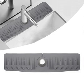 23.6 Inch Silicone Folding Faucet Mat for Kitchen Sink, 10°Slope Sink Water Splash Guard Draining Mat, Faucet Draining Mat of Sink Accessories Drying Mat-Grey