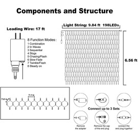 kemooie Outdoor Christmas Net Lights, 198 LEDs 9.8FT x 6.6FT Net Lights, 8 Twinkle Modes Plug in Mesh Lights for Christmas Tree Bushes Wrap Garden Decorations (White)