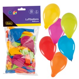 Idena 31525 - Palloncini in gomma naturale, 50 palloncini in 6 colori, diametro 25 cm, come decorazione per compleanni, matrimoni, carnevale