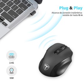 TERPORT F20 Mouse Inalámbrico, Ratón Game ergonómico de 2.4G para computadora con 5 Niveles de DPI Ajustables, Ratones USB móviles de 2400DPI de Juegos computadora portátil, Compatible con PC (negro)