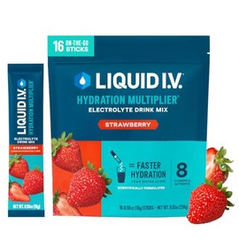 Liquid I.V. Multiplicador De Hidratación, Paquetes De Polvo De Hidratación, Mezcla De Bebidas Electrolíticas, Sin Omg, Fresa - 16 Palos
