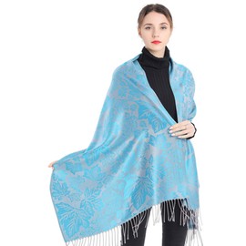 Belle Dame Women Pashmina Scarf Shawls and Wraps Blanket Scarf Tassels Scarf Soft Silky Maple Leaf Jacquard (SF1-Y036-TQ)