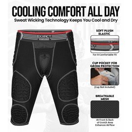 Exxact Sports Combat 7-Pad Adult Football Girdle for Men - Padded Compression Shorts, Mens Girdle Football with Cup Pocket (AL, Black)