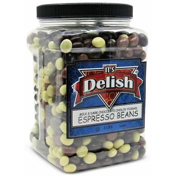 Gourmet Chocolate Covered Espresso Beans Medley by Its Delish , 3 LBS Jumbo Jar