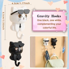 SHBLOMK Adhesive Coat Hooks Key Holder, Creative Adhesive Cute Cat Key Hook, Home Storage Utility Wall Decorations for Hanging Hat, Key, Towel, Scarf, Bags, Punch Free (Black+White)