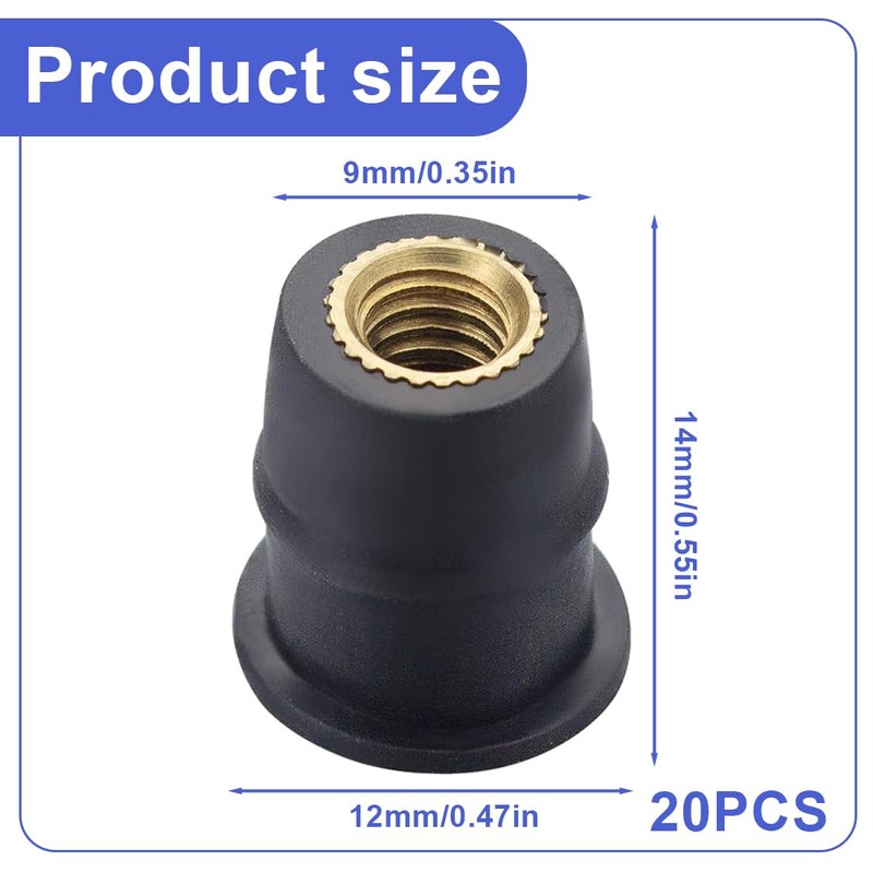CPJJ 20 x M5 motorcycle windscreen nuts, rubber nuts, motorcycle