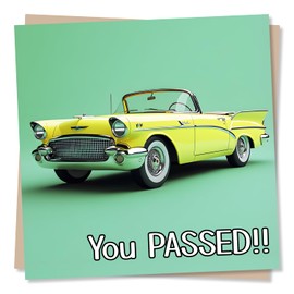 Congratulations Card For Passing Your Driving Test - You Passed - Vintage Car - Beautiful Green Car Design - Celebrations - For a Friend, Best Friend, Child, Godchild, Kid, Relative