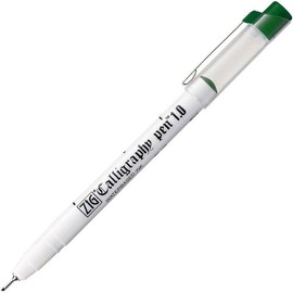 Zig Kuretake Green Fine (1mm) Calligraphy Pen Oblique Tip Italic Manuscript Music Script Bold mm (Pack of 1)