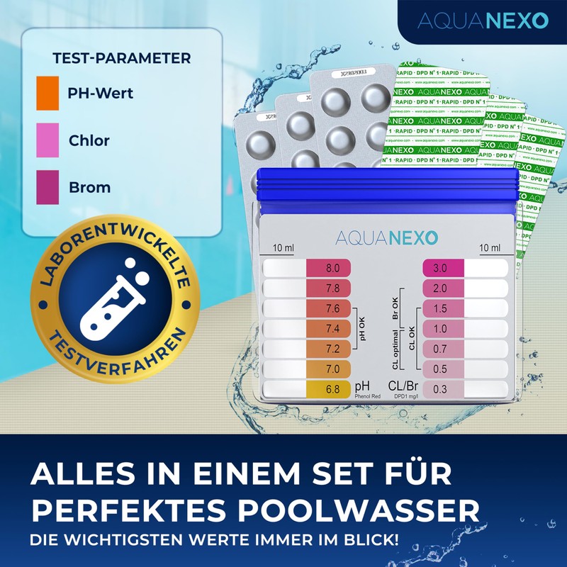 AQUANEXO Pool Tester pH and Chlorine Including 60 Pool Test
