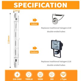 YIIFELL Pack of 8 R7s Halogen Bulbs R7s 118mm 500W AC220-240V 2800K Warm White Dimmable Halogen Lamps for Lighting Home, Work, Floor Lamp etc