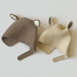 Baby Chestnut Hat with Rabbit Ears - Warm Winter Knit Hat for Kids (3-15 Months) 39-46cm/Red 3ea