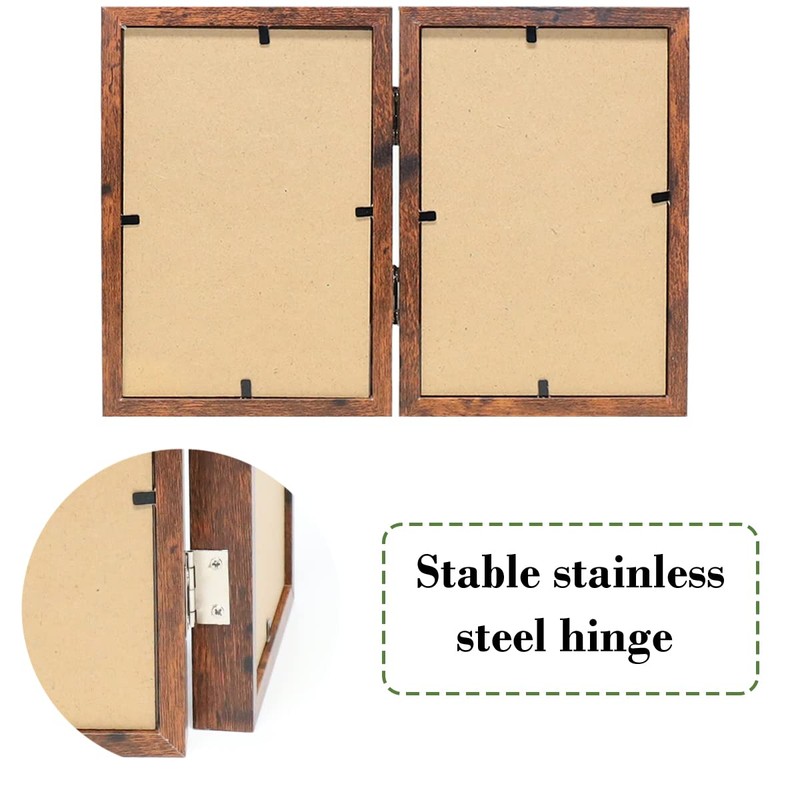 TOFOREVO 5x7 Double Picture Frame Rustic Brown Wooden Hinged Beveled