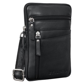 STILORD 'Brooks' Leather Belt Purse Chest Pouch for Phone Crossbody Bag Leather Phone Bag Sling Bag Travel Bumbag Genuine Vintage Leather, Colour:Black
