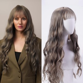 Brown wig, Long Curly Wig with Bangs for Women Only, Ash - brown Hair, Suitable for Cosplay, Dramas, Stage Plays and Parties, 31 Inches