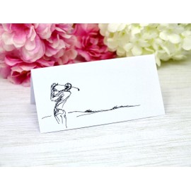 Golf Wedding Place Cards in White, Golfing Theme Table Guest Names - Pack of 12