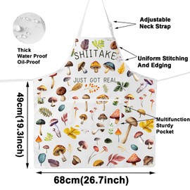 MYSOMY Mushroom Apron With Pockets Mushroom Chef Apron Fungus Kitchen Gifts Shiitake Just Got Real Mushroom Grill Apron (Shiitake UK)