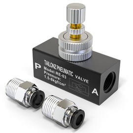 TAILONZ PNEUMATIC Pack of 5 Air Flow Control Valve with Push-to-Connect Fitting, 3/8 Inch BSP in-Line Speed Controller Union Straight RE-03