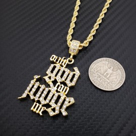 BLINGFACTORY Hip Hop Iced ONLY GOD CAN Judge ME Pendant & 4mm 24" Rope Chain Necklace