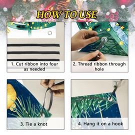 Deroro Merry Christmas Pine Trees Door Cover Decorations, Xmas Ball Ornaments Snowflakes Front Door Banner Background, Winter Holiday Party Indoor Outdoor Home Decor 3 x 6 FT