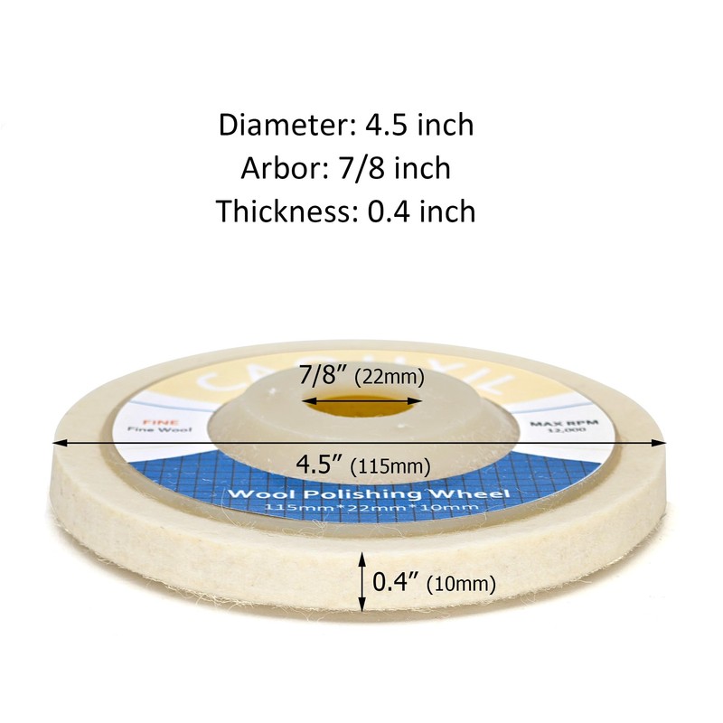 CAQUXIL 5PCS Wool Polishing Wheel Disc 4.5" x 7/8", Wool