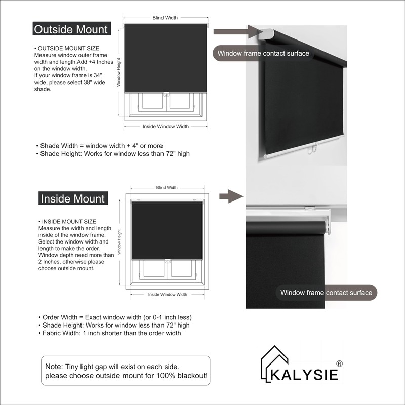 KALYSIE Cordless Roller Shades 100% Blackout Blinds for Windows and