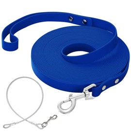 Waterproof Long Dog Leash with Chew Proof Wire Rope,Soft Dog Leashs Training Long line Outdoor for Beach,Yard,Camping(Blue,5m)