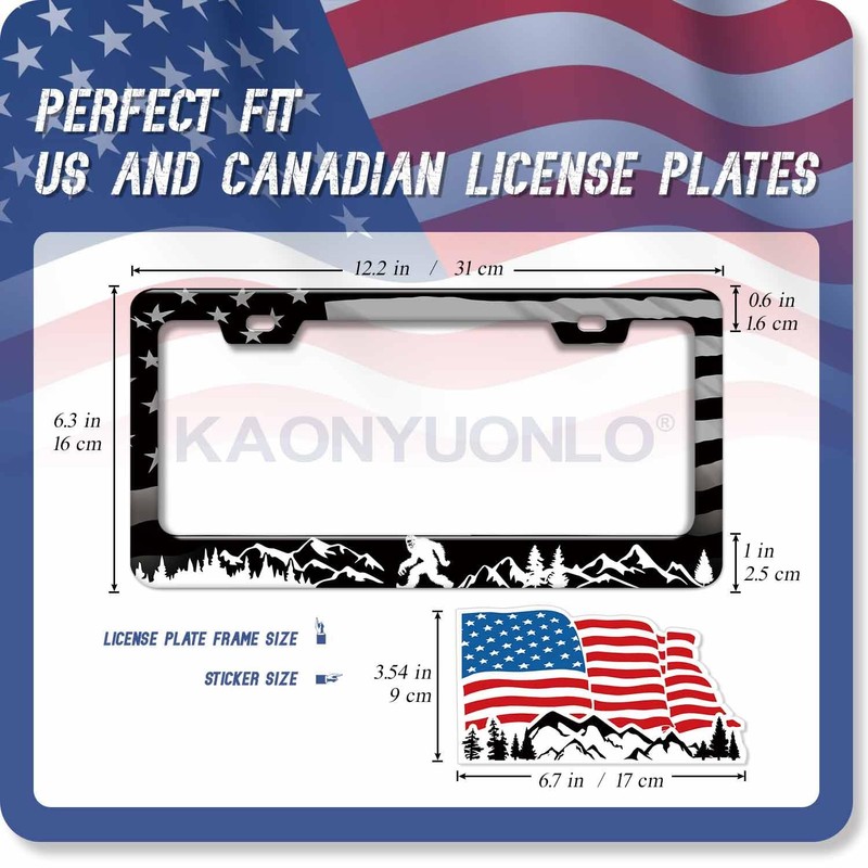 1Pack Bigfoot & American Flag License Plate Frame