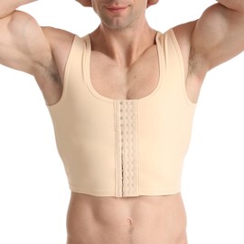 Akkad Kuti Mens Hide Gynecomastia Chest Vest Adjustable Compression Tank Top for Men (Beige,XL)