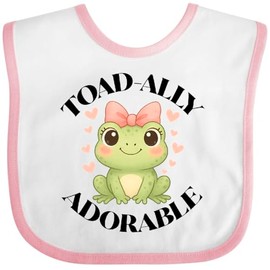 inktastic Girls Cute Toadally Adorable Frog Baby Bib White and Pink 45d88