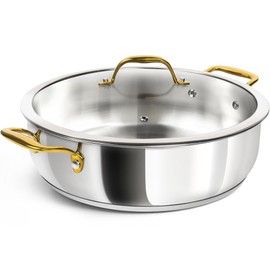 MICHELANGELO 12 Inch Stainless Steel Pan with Lid - Large Saute Pan with Lid, Deep Frying Pan Dishwasher & Oven-Safe, All Cooktops Compatible, 6 Quart
