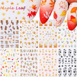 Fall Nail Stickers, 8Sheets Autumn Nail Decals 3D Self-Adhesive Maple Leaf Ginkgo Gold Yellow Leaves Fall Nail Art Design for Acrylic Nails Thanksgiving Nail Accessories for Women Girls Kids